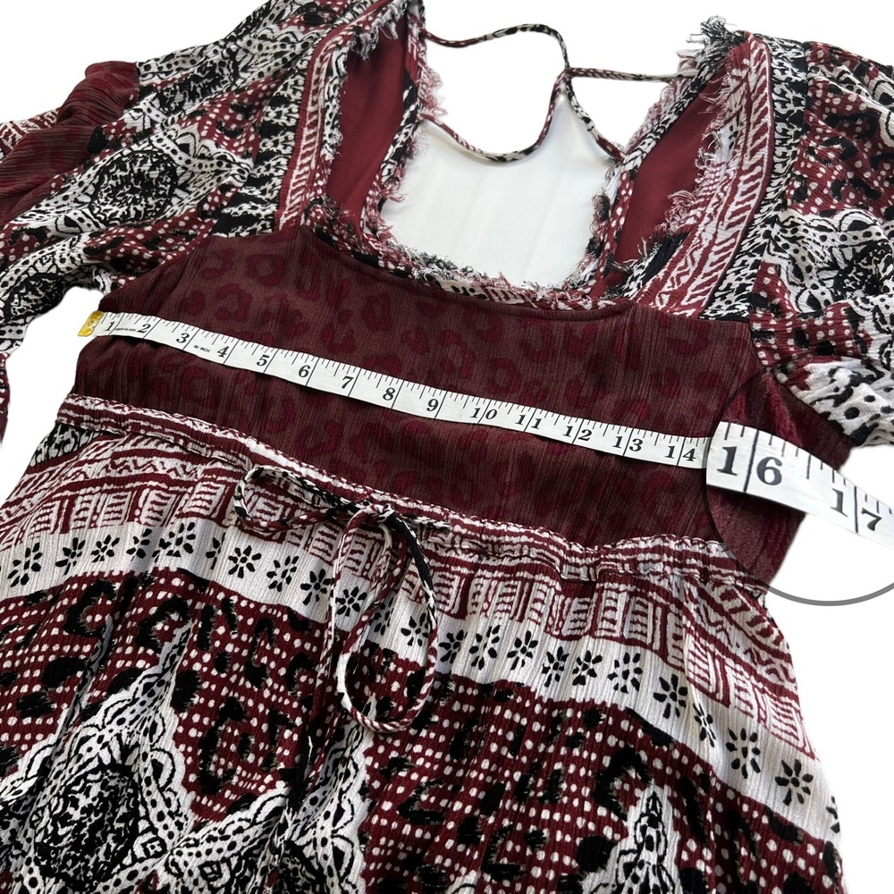 Free People Heart of Gold Brown Boho Peasant Dramatic Sleeve Short Dress Small - Picture 8 of 13